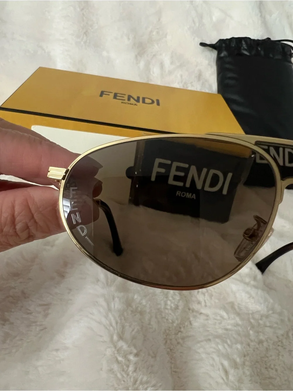 Fendi Gold Frame Brown Lens Sunglasses with Branded Case